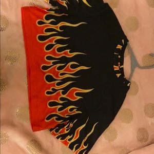 This is a fire print crop top.